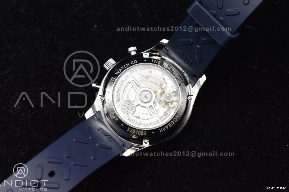 WeatherProof Best White Blue Portuguese Chrono on 1:1 Strap Blue Rubber IW3716 Z+F Edition A 1011 Dial 0421